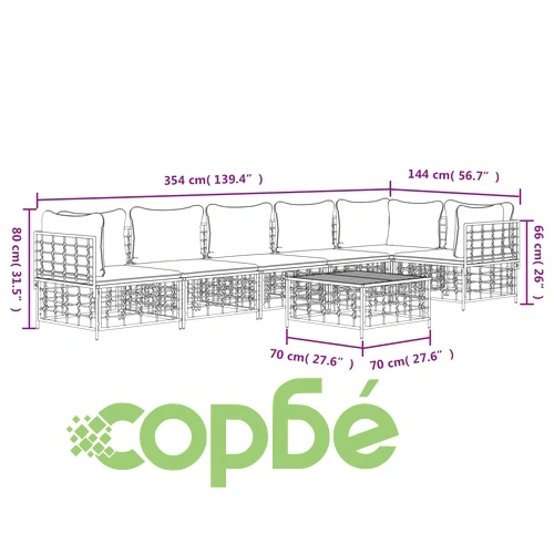 Градински комплект с възглавници 7 части антрацит полиратан ➤ топ цена ➤ sorbe.bg