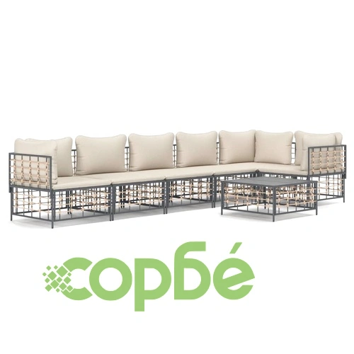 Градински комплект с възглавници 7 части антрацит полиратан ➤ топ цена ➤ sorbe.bg