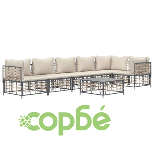 Градински комплект с възглавници 7 части антрацит полиратан ➤ топ цена ➤ sorbe.bg