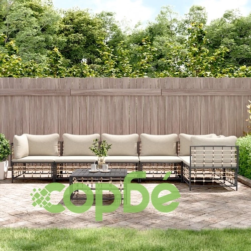 Градински комплект с възглавници 7 части антрацит полиратан ➤ топ цена ➤ sorbe.bg