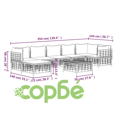 Градински комплект с възглавници 8 части антрацит полиратан ➤ топ цена ➤ sorbe.bg