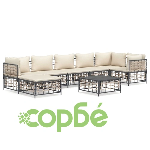 Градински комплект с възглавници 8 части антрацит полиратан ➤ топ цена ➤ sorbe.bg