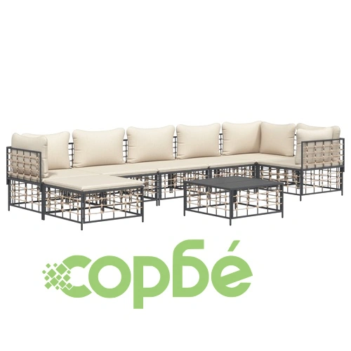 Градински комплект с възглавници 8 части антрацит полиратан ➤ топ цена ➤ sorbe.bg