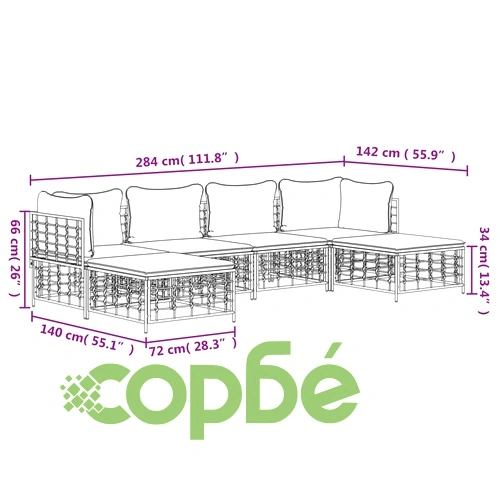Градински комплект с възглавници 6 части антрацит полиратан ➤ топ цена ➤ sorbe.bg
