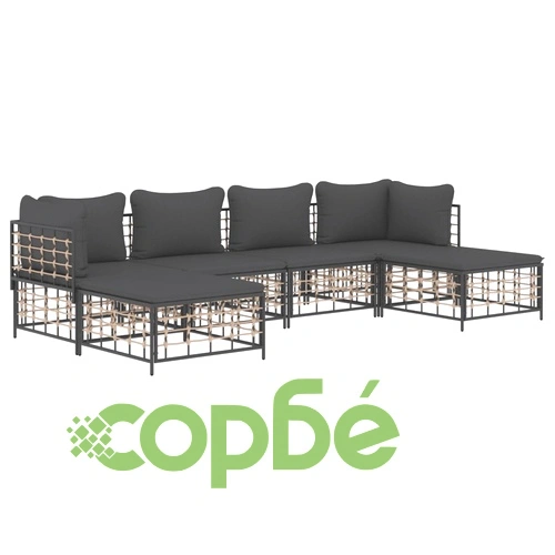 Градински комплект с възглавници 6 части антрацит полиратан ➤ топ цена ➤ sorbe.bg