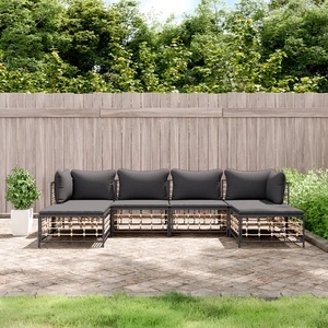 Градински комплект с възглавници 6 части антрацит полиратан