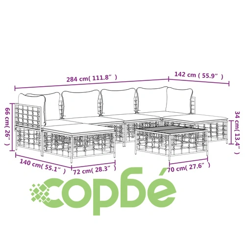 Градински комплект с възглавници 7 части антрацит полиратан ➤ топ цена ➤ sorbe.bg