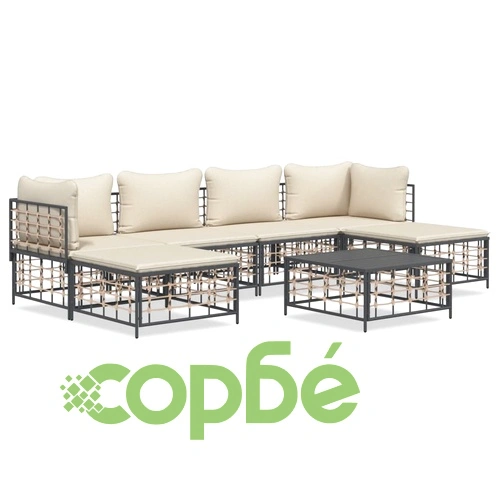 Градински комплект с възглавници 7 части антрацит полиратан ➤ топ цена ➤ sorbe.bg