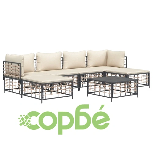 Градински комплект с възглавници 7 части антрацит полиратан ➤ топ цена ➤ sorbe.bg