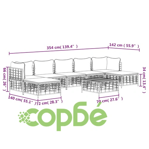 Градински комплект с възглавници 8 части антрацит полиратан ➤ топ цена ➤ sorbe.bg