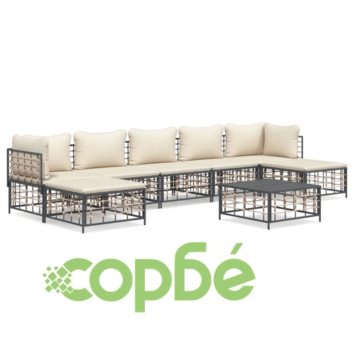 Градински комплект с възглавници 8 части антрацит полиратан ➤ топ цена ➤ sorbe.bg