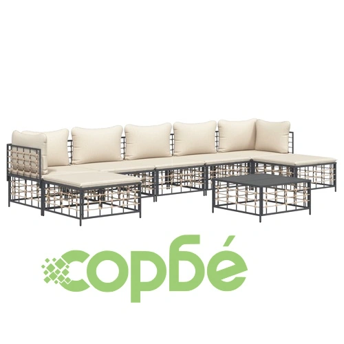 Градински комплект с възглавници 8 части антрацит полиратан ➤ топ цена ➤ sorbe.bg