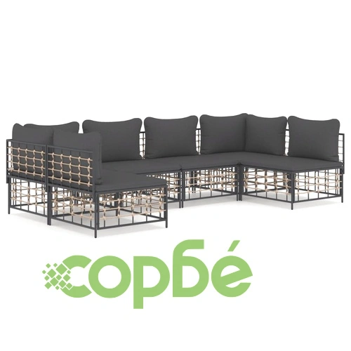 Градински комплект с възглавници 6 части антрацит полиратан ➤ топ цена ➤ sorbe.bg