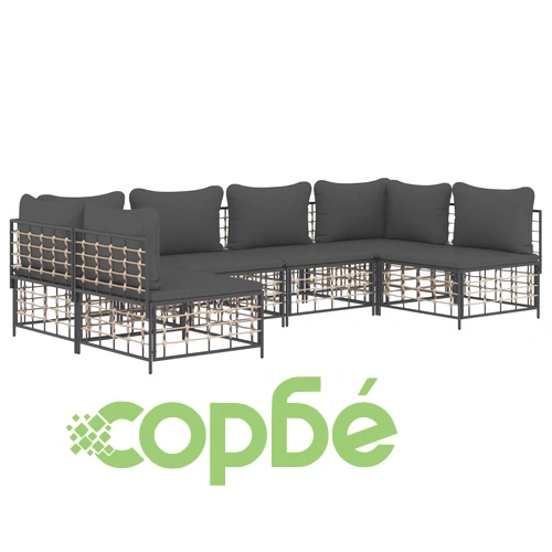 Градински комплект с възглавници 6 части антрацит полиратан ➤ топ цена ➤ sorbe.bg