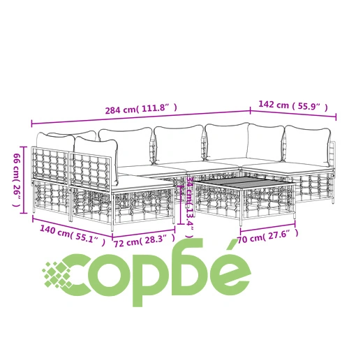 Градински комплект с възглавници 7 части антрацит полиратан ➤ топ цена ➤ sorbe.bg