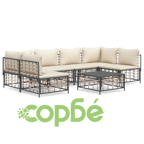 Градински комплект с възглавници 7 части антрацит полиратан ➤ топ цена ➤ sorbe.bg