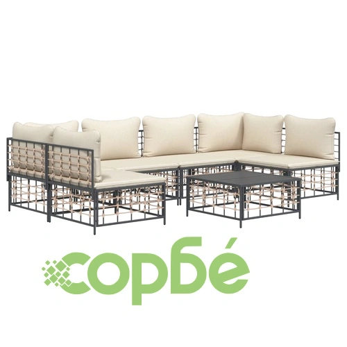 Градински комплект с възглавници 7 части антрацит полиратан ➤ топ цена ➤ sorbe.bg