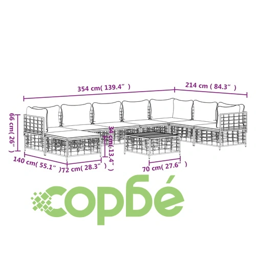 Градински комплект с възглавници 9 части антрацит полиратан ➤ топ цена ➤ sorbe.bg