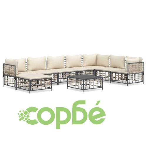 Градински комплект с възглавници 9 части антрацит полиратан ➤ топ цена ➤ sorbe.bg