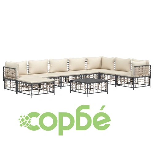 Градински комплект с възглавници 9 части антрацит полиратан ➤ топ цена ➤ sorbe.bg