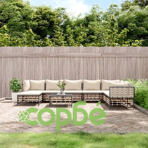 Градински комплект с възглавници 9 части антрацит полиратан ➤ топ цена ➤ sorbe.bg