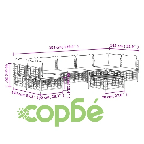 Градински комплект с възглавници 8 части антрацит полиратан ➤ топ цена ➤ sorbe.bg