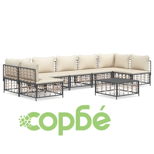 Градински комплект с възглавници 8 части антрацит полиратан ➤ топ цена ➤ sorbe.bg