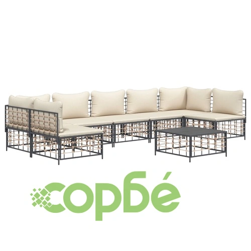 Градински комплект с възглавници 8 части антрацит полиратан ➤ топ цена ➤ sorbe.bg