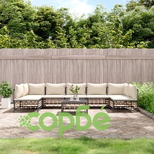 Градински комплект с възглавници 8 части антрацит полиратан ➤ топ цена ➤ sorbe.bg