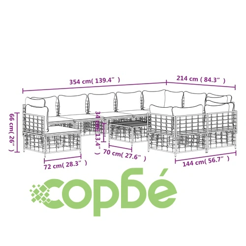 Градински комплект от 11 части с възглавници антрацит полиратан ➤ топ цена ➤ sorbe.bg