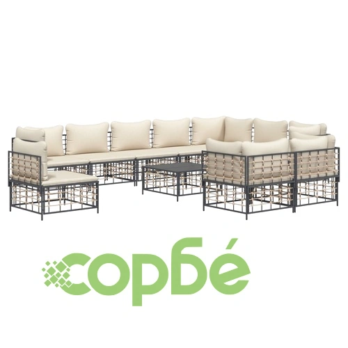 Градински комплект от 11 части с възглавници антрацит полиратан ➤ топ цена ➤ sorbe.bg