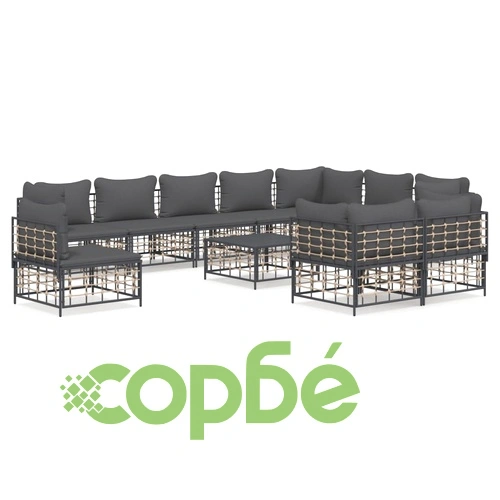 Градински комплект от 11 части с възглавници антрацит полиратан ➤ топ цена ➤ sorbe.bg