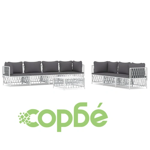 Градински лаундж комплект от 8 части с възглавници бял стомана ➤ топ цена ➤ sorbe.bg