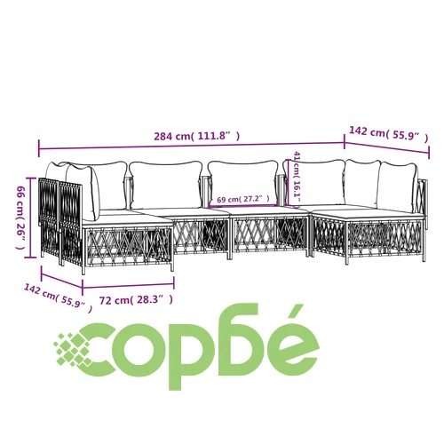 Градински лаундж комплект 6 части с възглавници бял стомана ➤ топ цена ➤ sorbe.bg