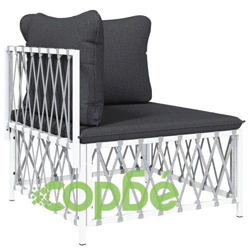 Градински лаундж комплект 6 части с възглавници бял стомана ➤ топ цена ➤ sorbe.bg