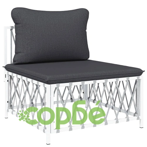 Градински лаундж комплект 6 части с възглавници бял стомана ➤ топ цена ➤ sorbe.bg