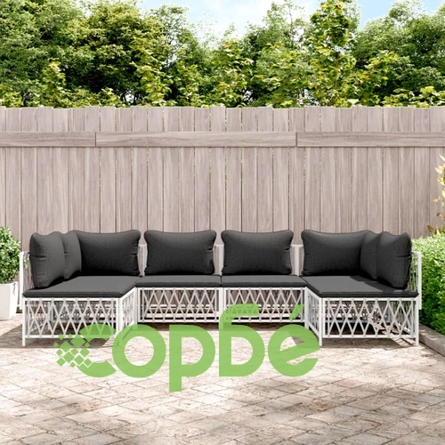 Градински лаундж комплект 6 части с възглавници бял стомана ➤ топ цена ➤ sorbe.bg