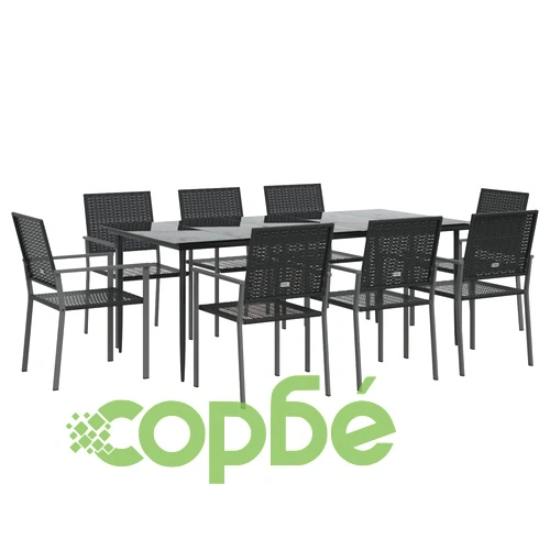 Градински трапезен комплект от 9 части полиратан и стомана ➤ топ цена ➤ sorbe.bg