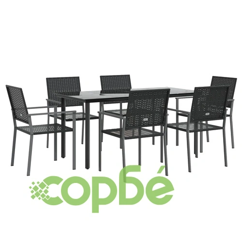 Градински трапезен комплект от 7 части полиратан и стомана ➤ топ цена ➤ sorbe.bg