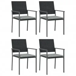 Градински стол с възглавници 4 бр черни 54x62,5x89 см полиратан