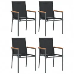 Градински столове 4 бр черни 55x61,5x90 см Textilene и стомана