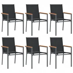 Градински столове 6 бр черни 55x61,5x90 см Textilene и стомана
