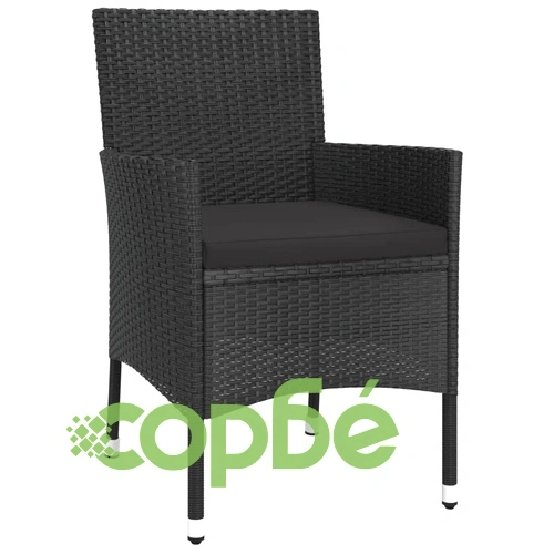 Градински трапезен комплект 7 части възглавници черен полиратан ➤ топ цена ➤ sorbe.bg