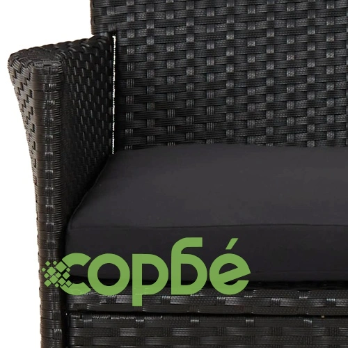 Градински трапезен комплект 7 части възглавници черен полиратан ➤ топ цена ➤ sorbe.bg