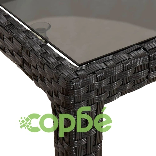 Градински трапезен комплект 7 части възглавници черен полиратан ➤ топ цена ➤ sorbe.bg