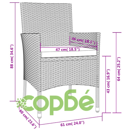 Градински трапезен комплект 7 части възглавници черен полиратан ➤ топ цена ➤ sorbe.bg