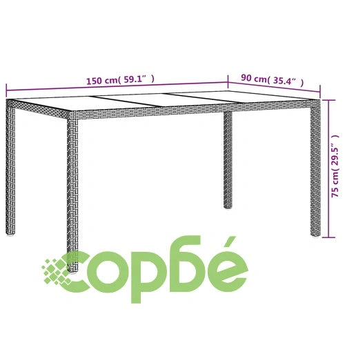 Градински трапезен комплект 7 части възглавници черен полиратан ➤ топ цена ➤ sorbe.bg
