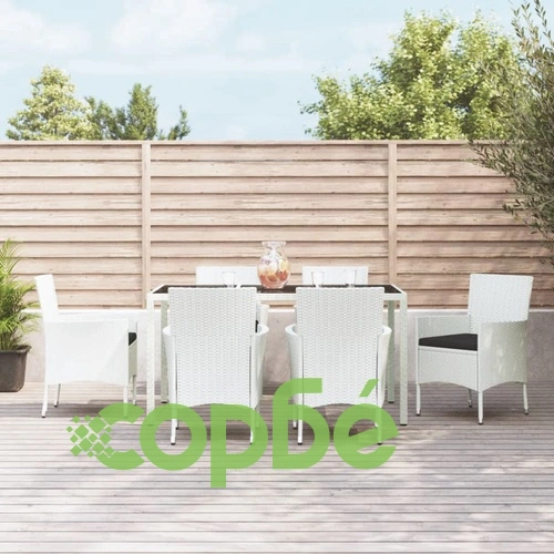 Градински трапезен комплект 7 части с възглавници бял полиратан ➤ топ цена ➤ sorbe.bg