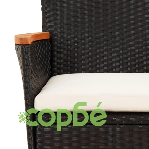 Градински трапезен комплект 7 части възглавници черен полиратан ➤ топ цена ➤ sorbe.bg