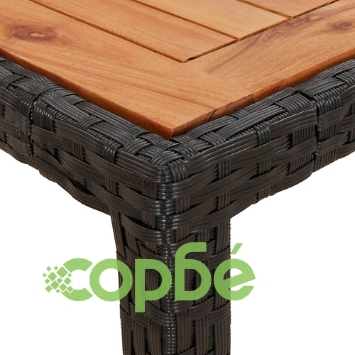 Градински трапезен комплект 7 части възглавници черен полиратан ➤ топ цена ➤ sorbe.bg